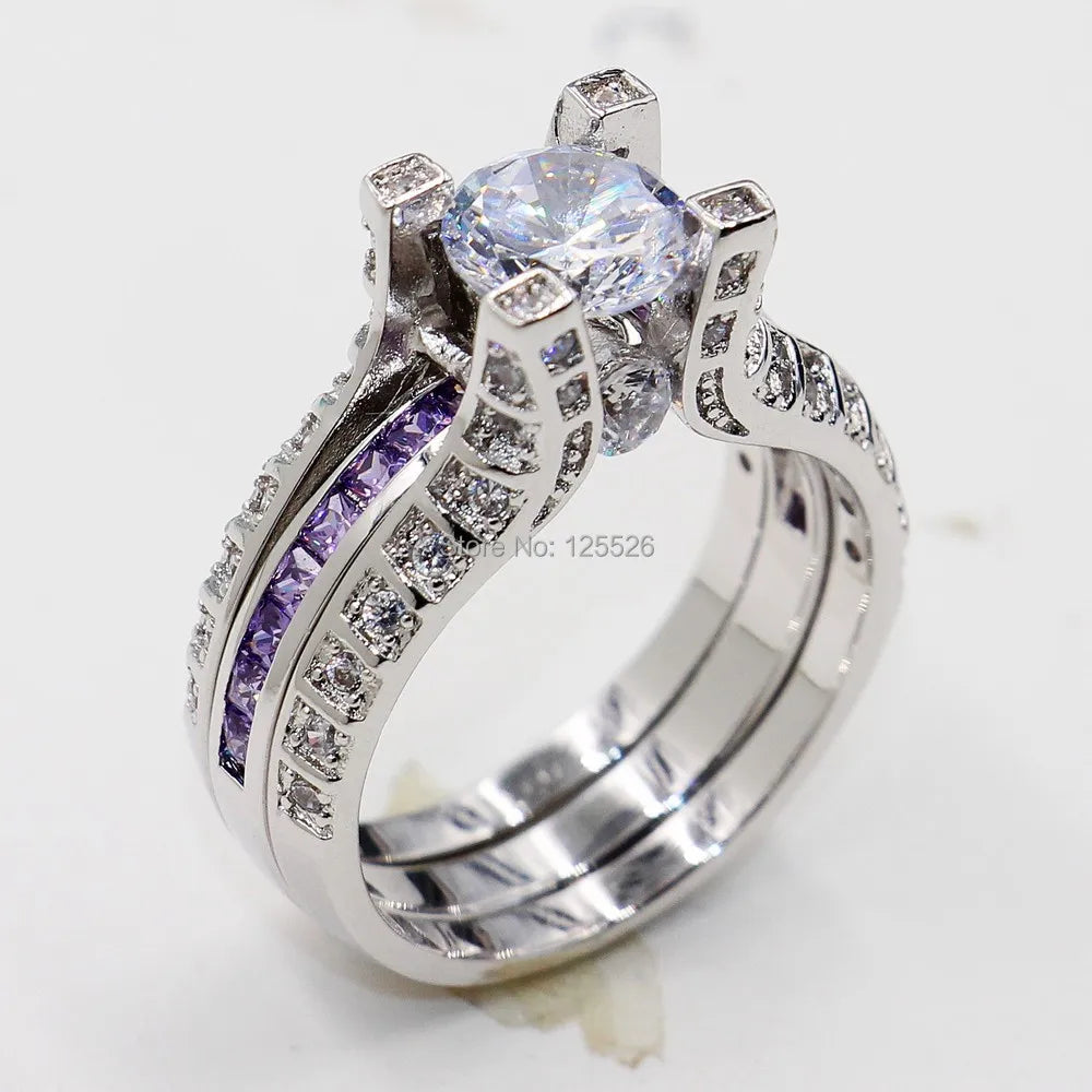14K White Gold Vintage Lovers Grown Pink Diamond Ring Set Engagement Wedding Rings for Women Men Jewelry