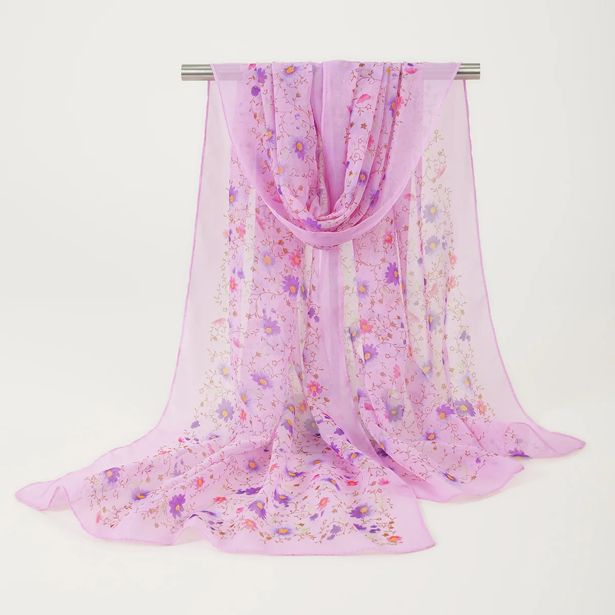 Summer Floral Printed Scarf Elegant Lightweight Chiffon Silk Shawls Travel Beach Sunscreen Towel Fashion Headband Turban