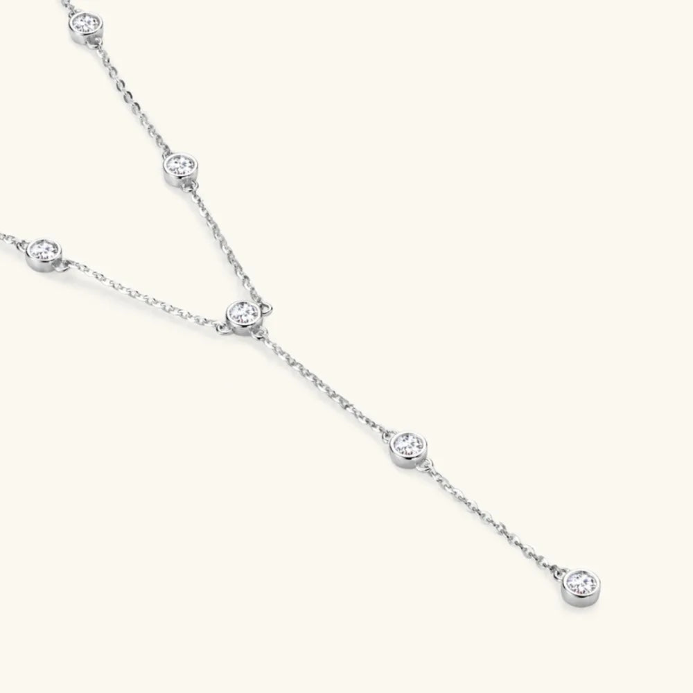 Round Brilliant Cut 3mm D VVS1 Moissanite Lariat Necklace 925 Sterling Silver Y Shape Drop Chain Fine Jewelry for Women