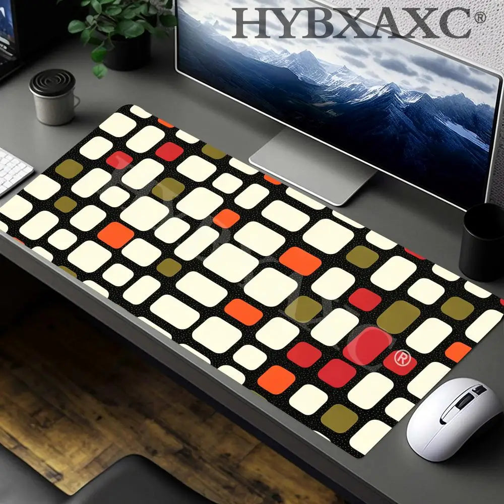 HYBXAXC Mid Century Mouse Pad Retro Tile Pattern XL Mouse Pad Modern Workspace Cute HD Desk Extended Gaming Keyboard Mats Gamer