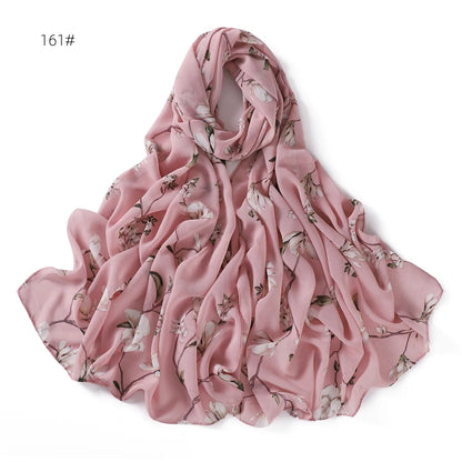 66 Colors Pearl Chiffon Printed Hijab Scarf New Fresh Small Floral Polka Dot Sunscreen Silk Scarf Shawl Turbans for Women Hijabs