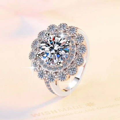 Women's Exaggerated Floral Head 3CT Moissanite Ring PT950 Platinum Band for Stylish Sparkling Party Engagement