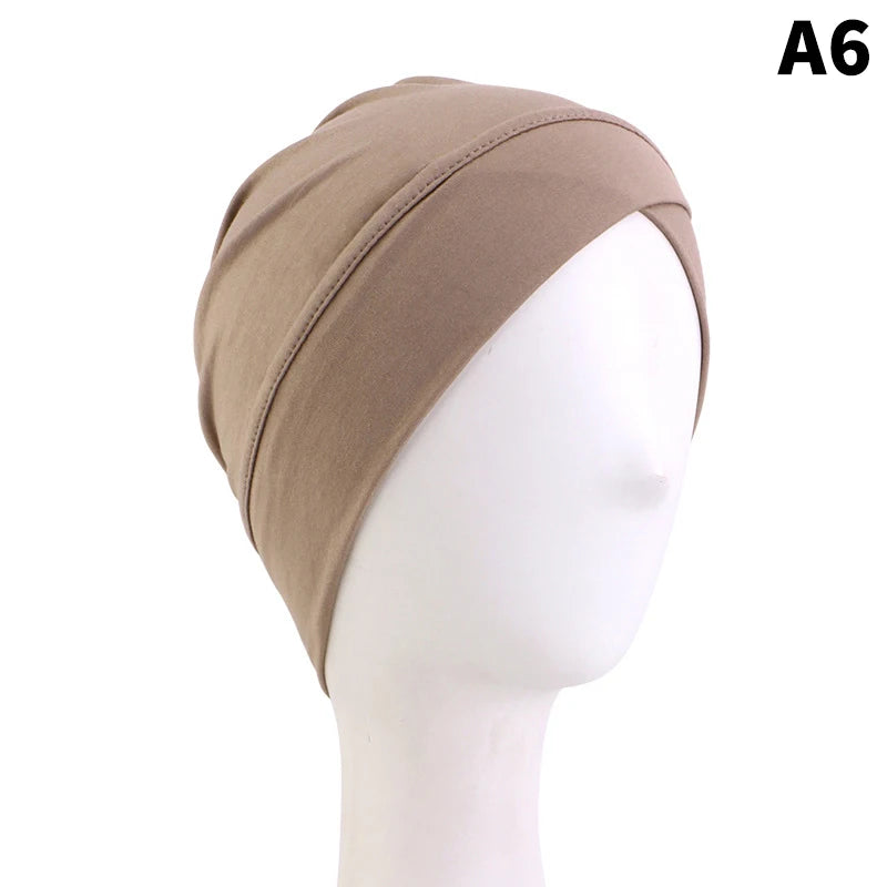 1PCS Women Modal Cotton Cross Turban Muslim Headwrap Soft Beanie Inner Underscraf Hat Headcover Hijabs Lady Chemo Cap