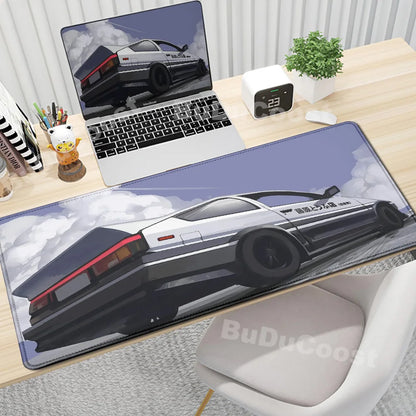Gaming Mouse Pad Non-slip Mausepad Anime Initial D Keyboard Mats Large Office Deskmat Black And White Art Rubber Mice Pad Carpet