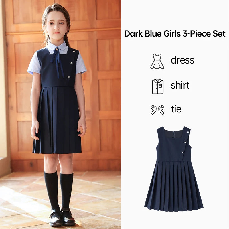 Girl Summer Evening Dresses Kindergarten School Uniform Boys Shirt Shorts Bowtie Wedding Suit Children Performance Costume