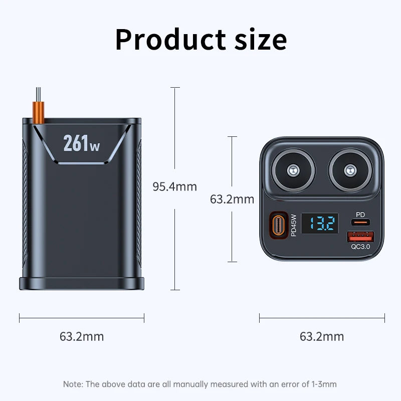 7 in 1 Cigarette Lighter Adapter Cup Holder 261W Car Charger Adapter with PD45W Charge 24V/12V Cigarette Lighter LED Voltmeter