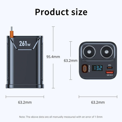 7 in 1 Cigarette Lighter Adapter Cup Holder 261W Car Charger Adapter with PD45W Charge 24V/12V Cigarette Lighter LED Voltmeter