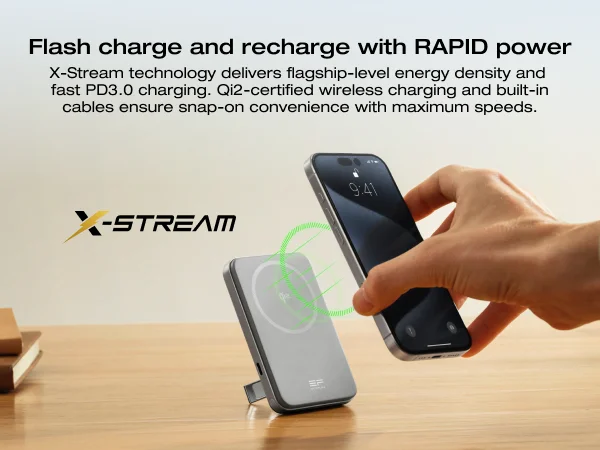 ECOFLOW Rapid Power Bank Wireless 5000mAh, Qi2 Certified Ultra-Fast Magnetic Portable Charger with Stand & Built-in USB-C Cables