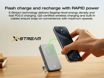 ECOFLOW Rapid Power Bank Wireless 5000mAh, Qi2 Certified Ultra-Fast Magnetic Portable Charger with Stand & Built-in USB-C Cables