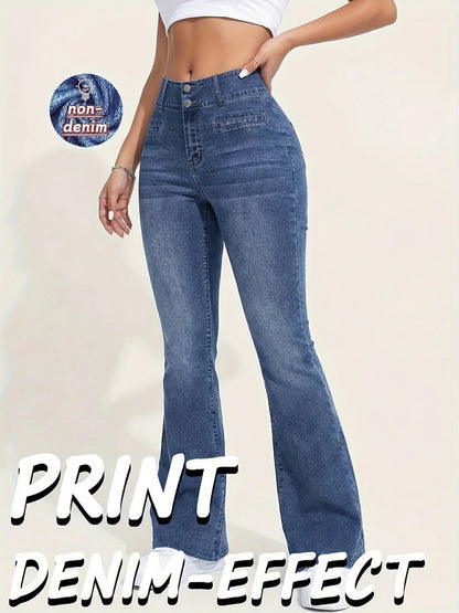 High Elasticity Non-Denim Printed Leggings Women's High Waist Slim Leggings Gym Training Wide Leg Fashion Leggings Casual Wear