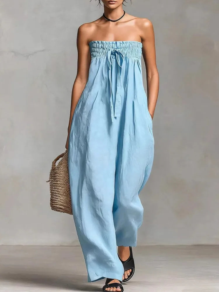 Solid Women Jumpsuits For Spring Summer Sleeveless Slash Neck Loose Fashion Streetwear Overalls Wide Leg Pants Trousers 2026
