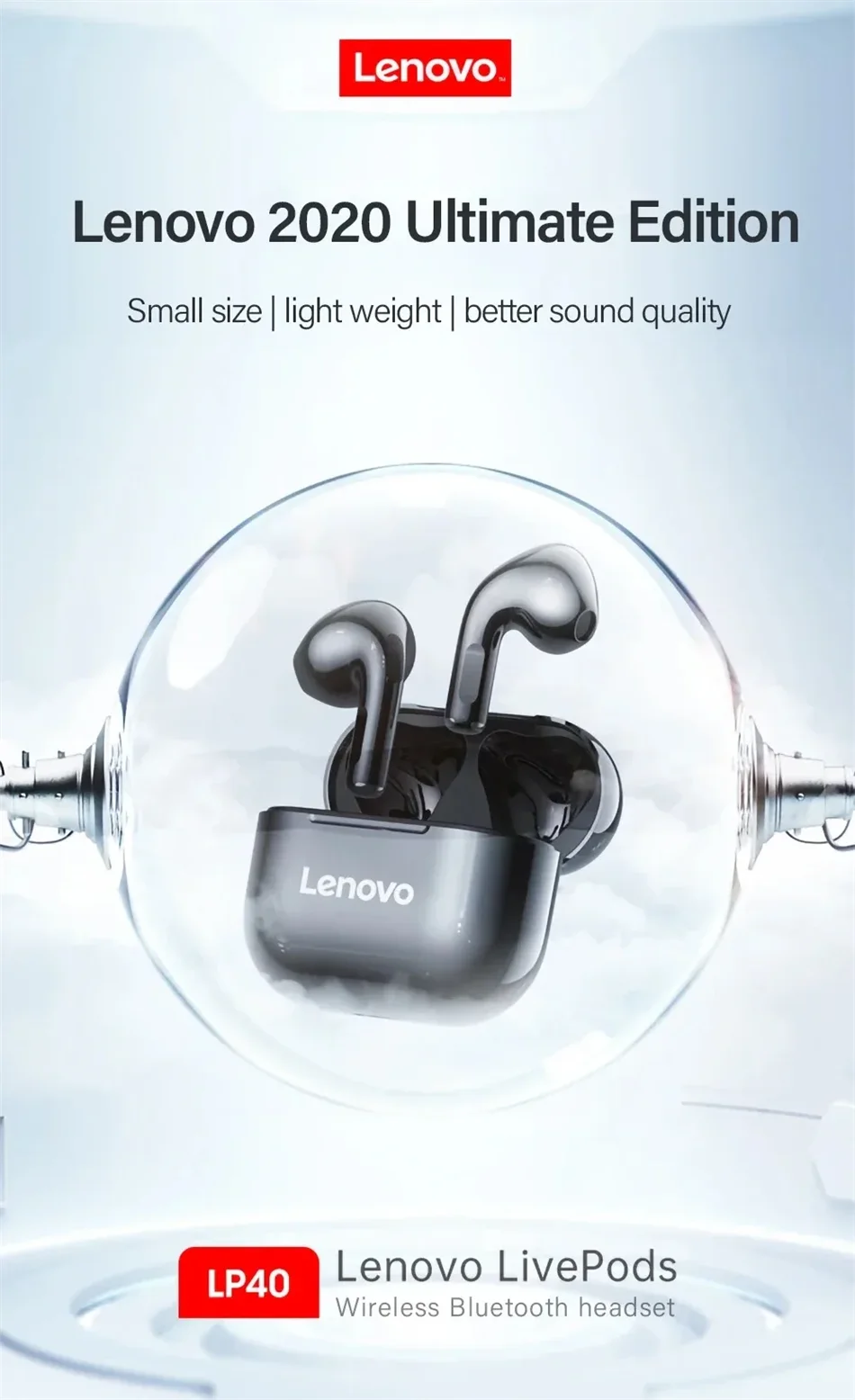 Original Lenovo LP40 Wireless Headphones TWS Bluetooth Earphones Touch Control Sport Headset Stereo Earbuds For Phone Android