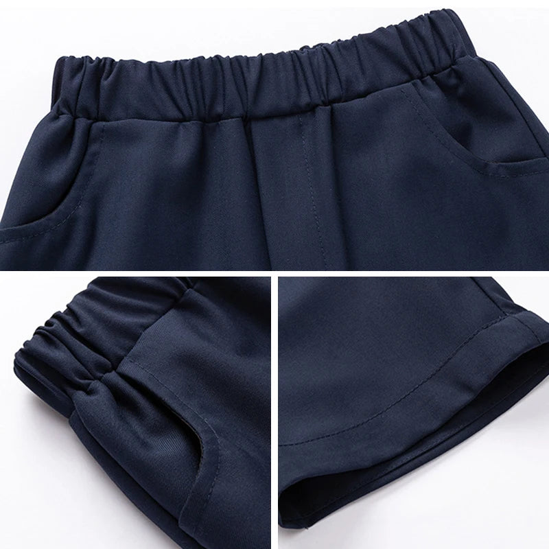 Girl Summer Evening Dresses Kindergarten School Uniform Boys Shirt Shorts Bowtie Wedding Suit Children Performance Costume