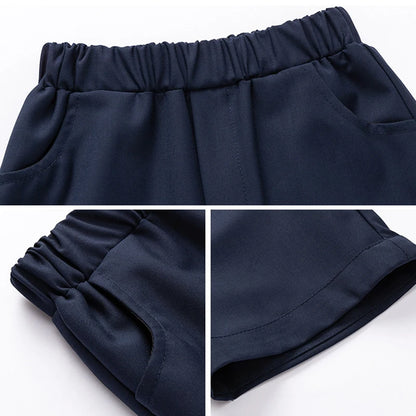 Girl Summer Evening Dresses Kindergarten School Uniform Boys Shirt Shorts Bowtie Wedding Suit Children Performance Costume