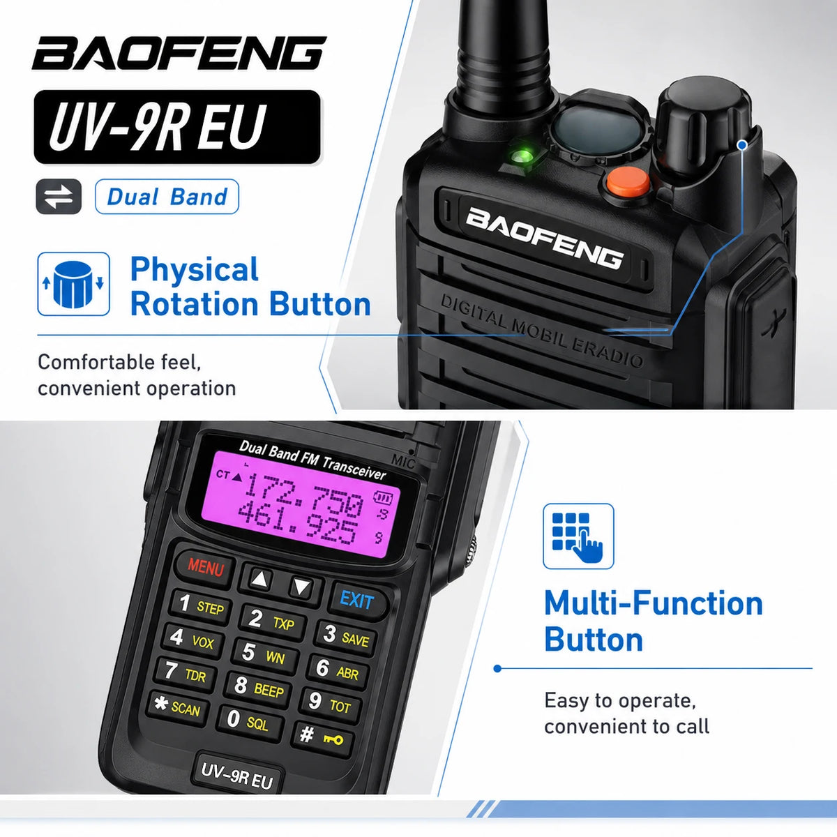 Baofeng UV-9R EU IP45 Waterproof Marine Walkie Talkie Dual Band VHF UHF Long Range Radio Fishing Boating Outdoor Adventure