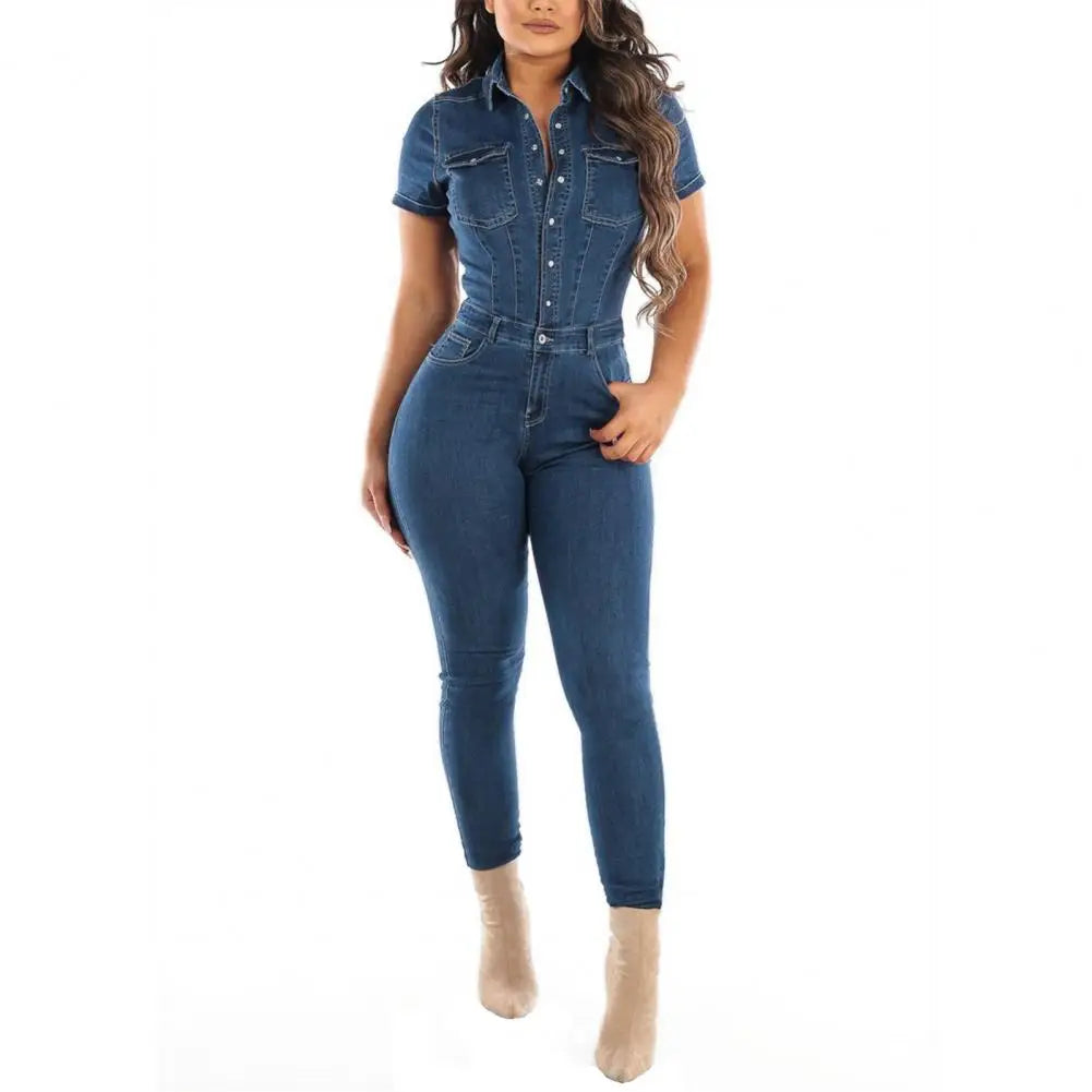 Women Jumpsuit Cotton Blend Casual Summer Jumpsuit Stylish Women's Denim Jumpsuits Skinny Stretch Overalls Button for Casual