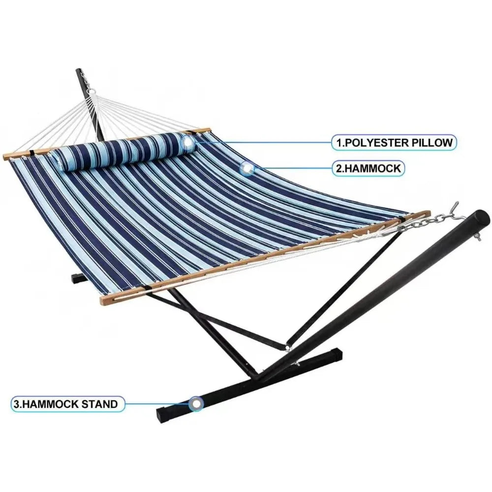 Portable Outdoor Hammock with Stand, Heavy Duty with Carrying Bag, Soft Pillow, Balance Ropes
