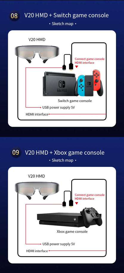 ENMESI V20 3D AR Smart Glasses 4K 200 Inch Max Screen VR All-in-One With Dual FHD Micro-OLED&0-500 Myopic Ddjustment for Phones