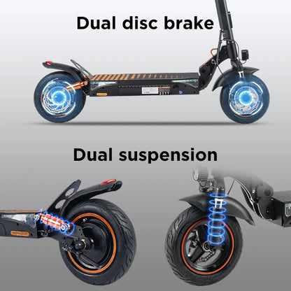 KEPOW T4Pro Electric Scooter Adults 900W Peak Motor 48V 15Ah Battery 25-38 Miles Long Range 25MPH Max Speed 10" Off-Road Tires Foldable Dual Suspension LED Headlight Heavy Duty All Terrain E-Scooter for City Commute 25° Clim