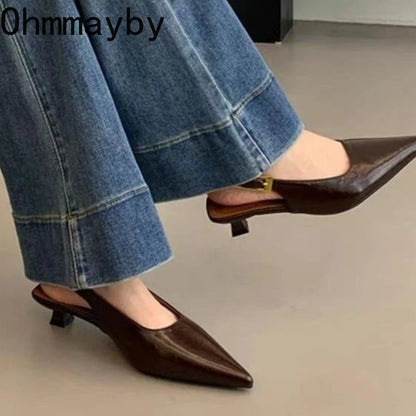 Designer Luxury Summer Pointed Toe Women Sandals Fashion Singbacks Mules Shoes Ladies Elegant Low Heel Stripper Party Sandalias