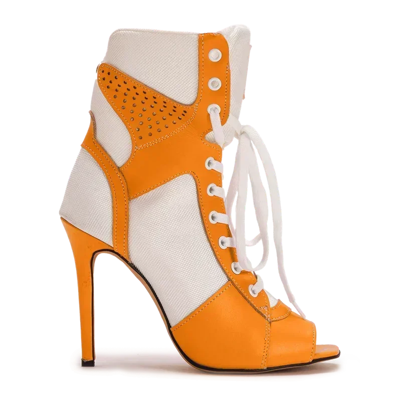 Peep Toe Corss Tied Patchwork Ankle Boots Sexy Square Toe Thick Heel New Arrivals Fashion Women Runway Shoes