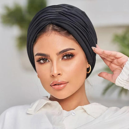 Solid Color Threaded Headscarf Wrapped Design With High Elasticity Suitable For Various Head Circumferences