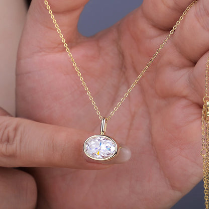 Bezel Set 2-4Carat East West Oval Cut Moissanite Pendant Necklace for Women S925 Silver 18k Gold Plated Neck Chain Jewelry Gift