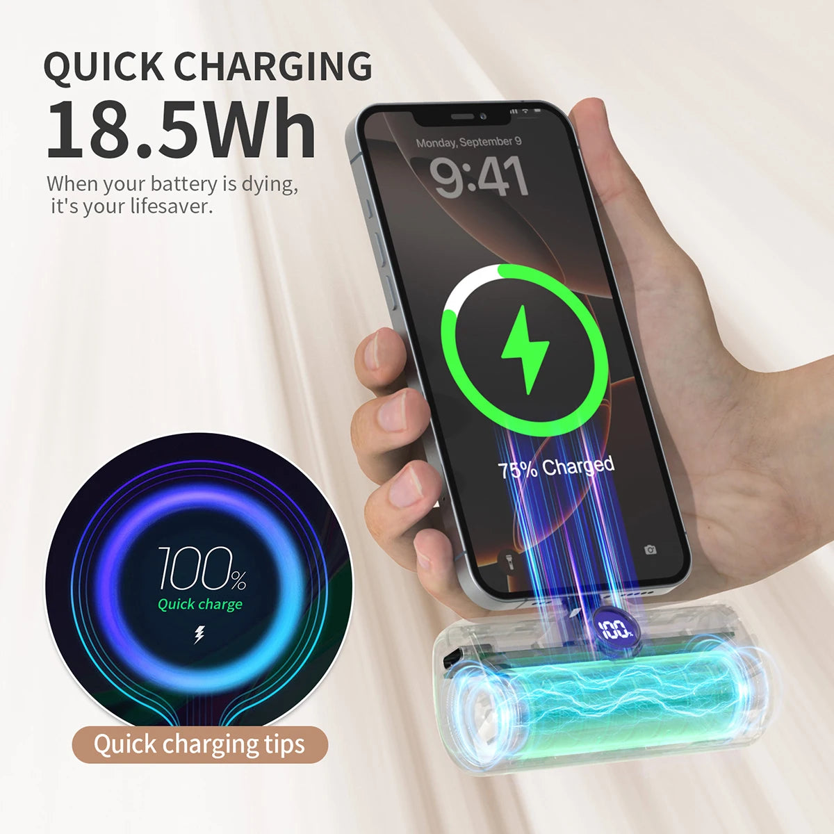 Fast Charging Power Bank Portable Charger External Battery Pack for iPhone Android LED Digital Display 5000mAh Mini Powerbank