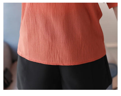 Women's Shirt Tops One-Shoulder Ruffles Short-sleeved Chiffon Blouse