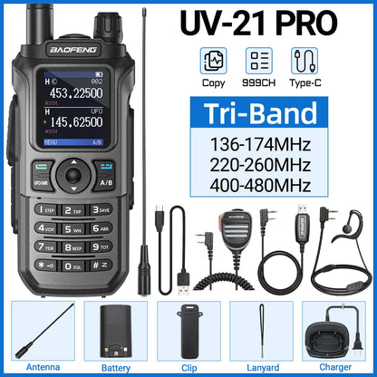 Baofeng UV-21 Pro V2 Wireless Copy Frequency Tri Band Powerful Waterproof Long Range UV-5R Long Range Type-C Two Way Ham Radio