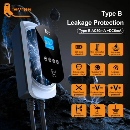 Feyree EV Charger Type2 Cable 32A 7.6kW Dynamic Load Balancing EVSE Wallbox APP Function 11kW 22kW Charging Station Electric Car