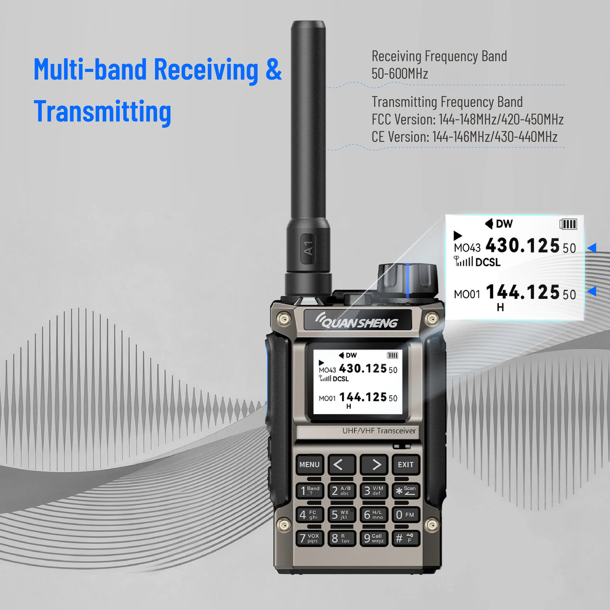 Quansheng UV-K1(8) Multi-Band Walkie Talkie 2MB Flash Wireless Copy Frequency Long Range Type-C Charger for Quansheng UVK5 K6