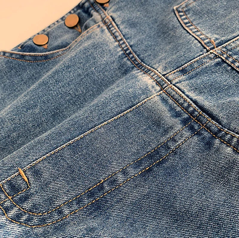 Women Denim Overalls Vintage Streetwear Loose Jumpsuit Korean Straight Wide Leg Pants Casual Jeans All Match Trousers