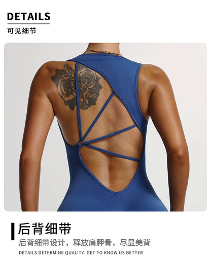 Seamless Yoga Jumpsuit Backless Romper Criss Cross Bodysuit Women Scrunch Butt Lift Workout Gym Fitness Clothing One Piece
