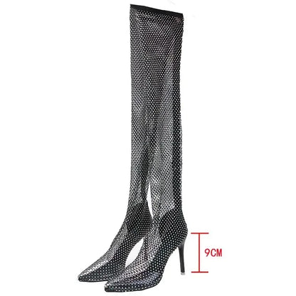Summer Women Over The Knee Thigh High Heels Mesh Sock Boots Clear Transparent Sandals Shoes Woman Plus Size