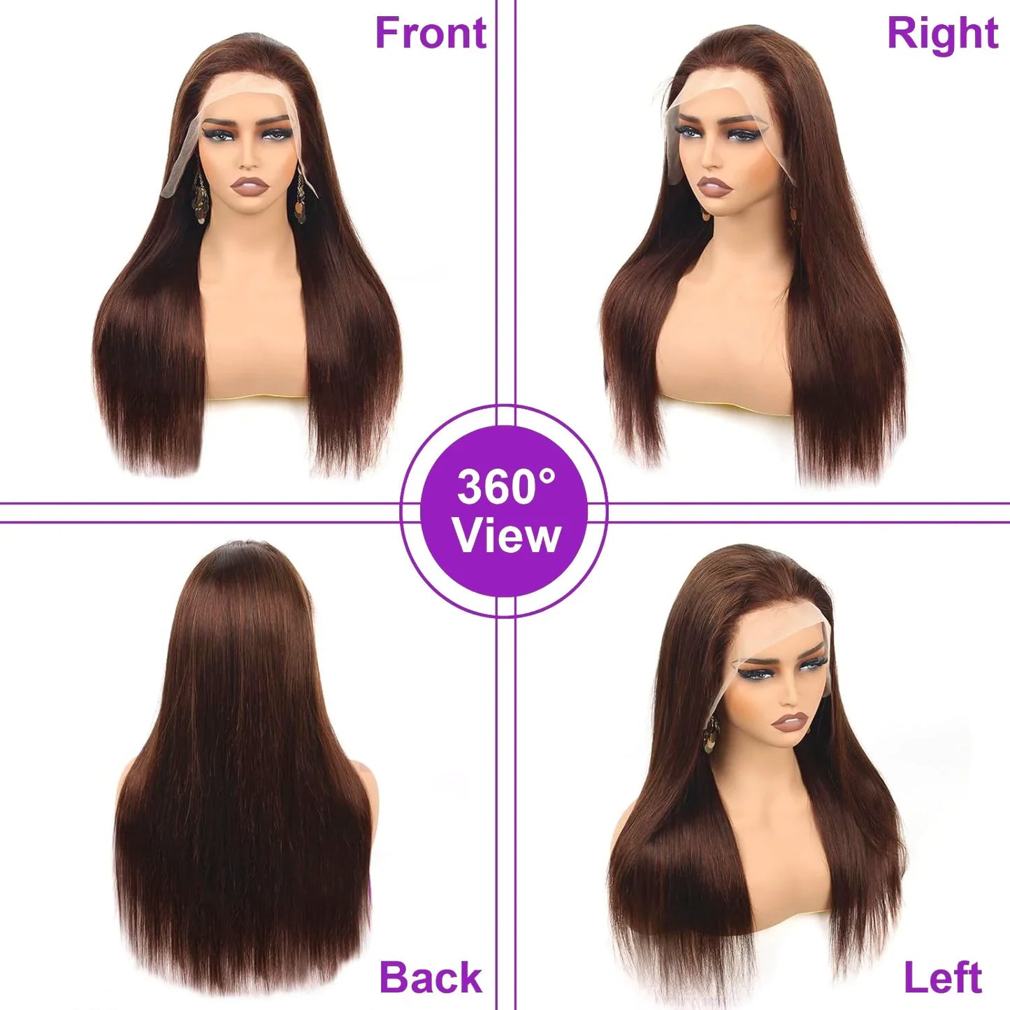 HD 13x6 13x4 Lace Frontal Wigs 100% Raw Vietnamese Chocolate Brown Straight Virgin Hair Pre Plucked Lace Front Human Hair Wigs