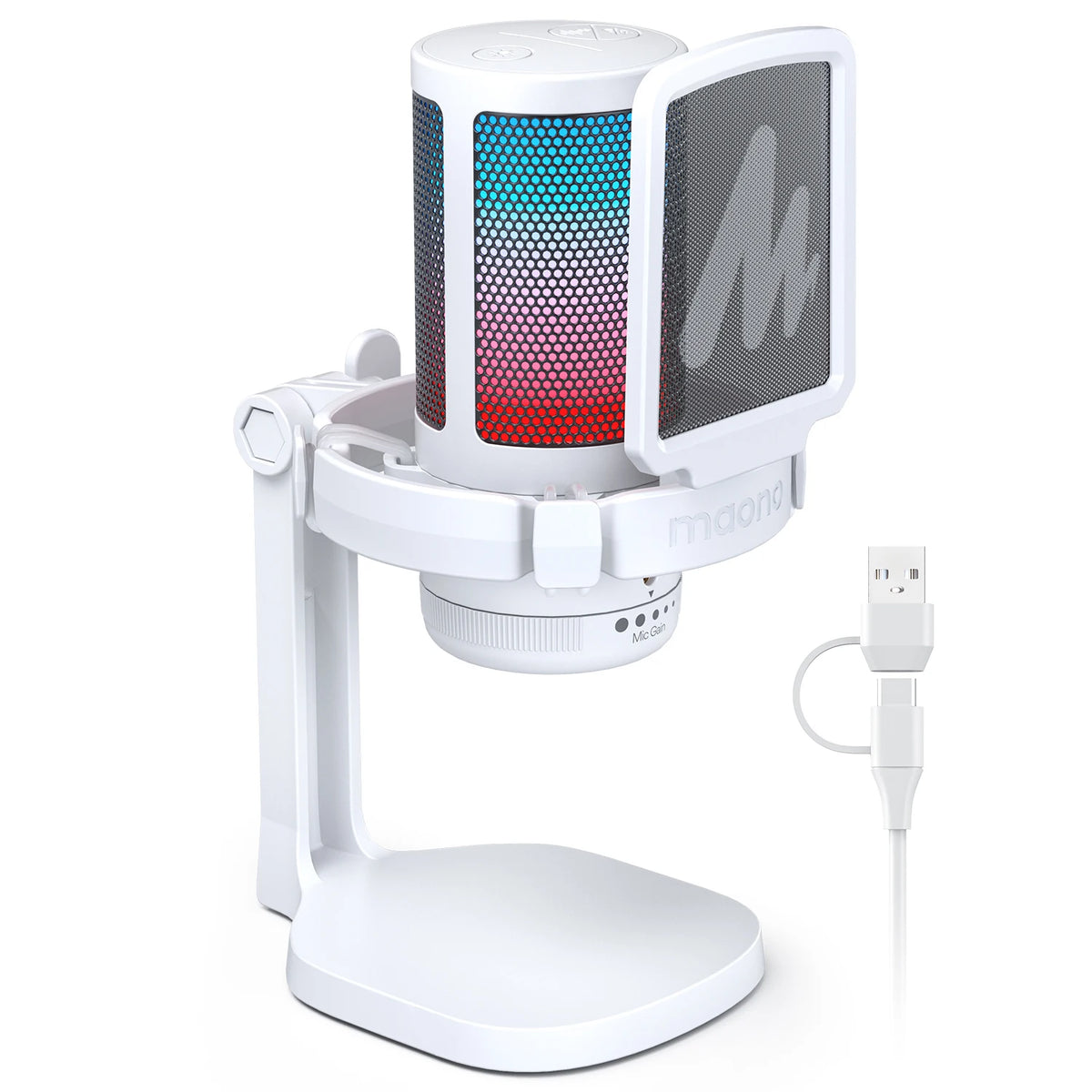 MAONO DGM20S Gaming USB Microphone Noise Cancellation RGB Lights Mute Zero Latency Monitoring for Living Streaming Podcasting