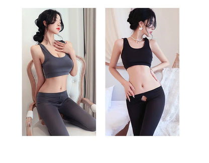 Erotic lingerie Open range sports pants seductive and flirtatious wearing yoga pants externally underwear women Clothing sets