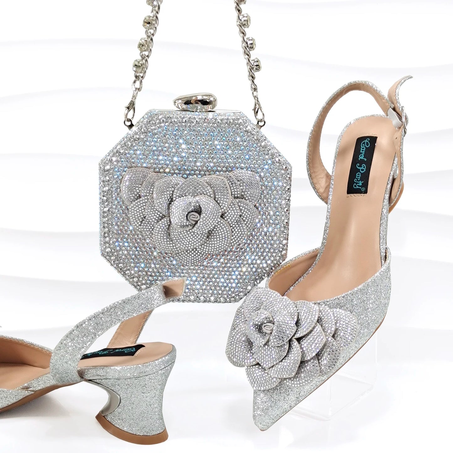 Italian Design Evening Shoes And Bag Paired With Handmade Petal Clutches Pointed Toe Mid-Heel Shoes For Women Party Shoes