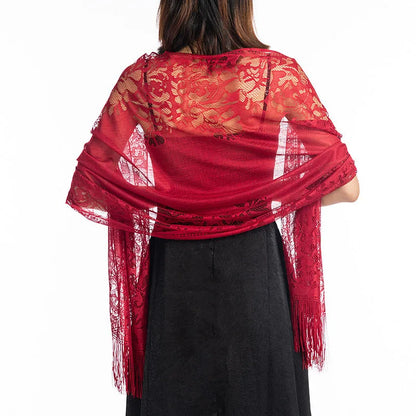 Korean Women Summer Thin Hollow Flower Long Tassel Party Cloak Sunscreen Shawl Sun Clothing Travel Towel Lace Evening Dress Scar