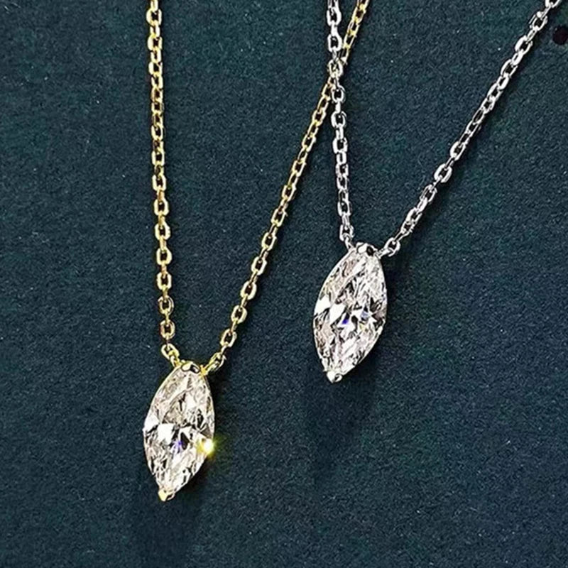 OXTAO Moissanite Solitaire Pendant Necklace 5x10mm Marquise Cut for Women 14K Gold Filled Luxury Chain Necklace Wedding Jewelry