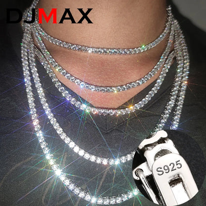 [Tennis Chain] Premium Unisex Moissanite Tennis Necklace for Men Original 925 Sterling Silver Hip Hop Tennis Bracelets for Women