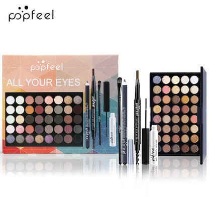 Essential Eye Makeup Set for Beginners Matte&Shimmer Eyeshadow Palette, Mascara, Eyebrow Pencil, Lip Eyeliner,Brush Tool Set Box