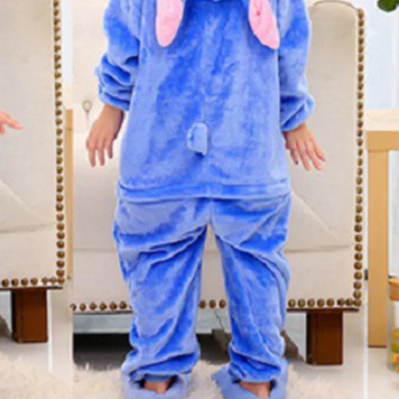 Children's One-Piece Sleep Adult Flannel Cartoon Animal Blue Pajamas Children's Performance Onesie