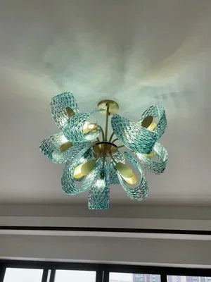 Modern Blue Glass Led Pendant Lamp Copper Designer Hanging Chandeliers for Living Room Bar Bedroom Suspension lustre Lights