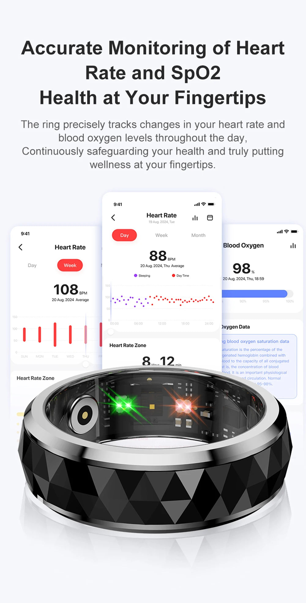 COLMI R11 Ceramic Smart Ring for Men, Fidget Spinner Anxiety Relieve Ring with Charging Case, Health Monitor, 5ATM Waterproof