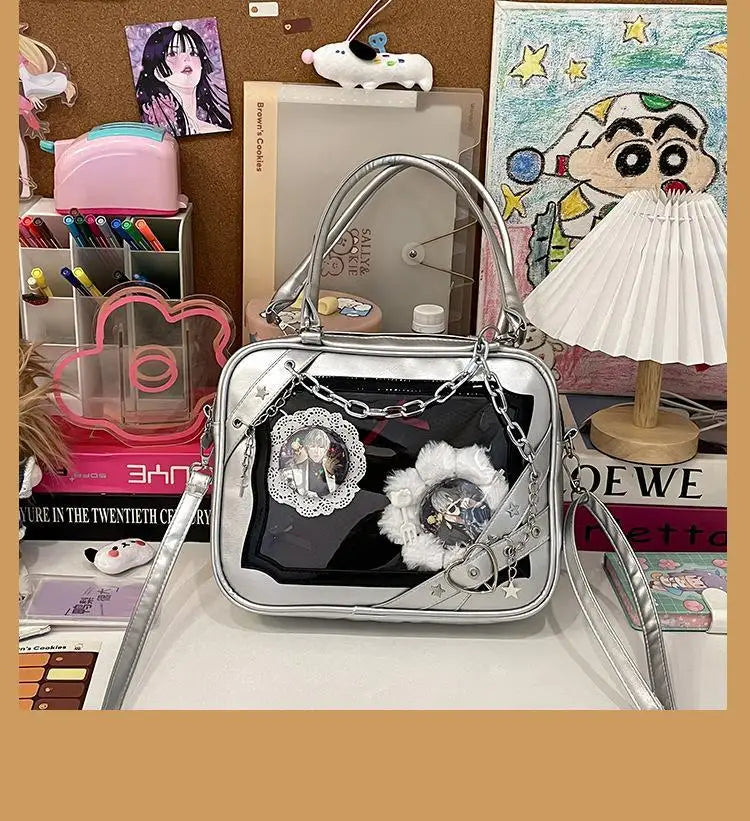 JIAERDI Sweet Cool Hot Girl Subculture Ita Bag Women Gothic Chain Crossbody Bag Ladies Large Capacity Black Shoulder Bags Y2K