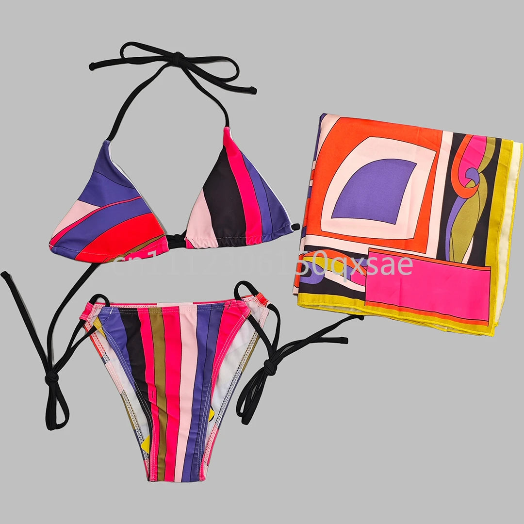 Classic Design Women's Headband Swimsuits with Letter Signature Logo Designer Brand Lady Sexy Scarf Swimsuits Beachwear