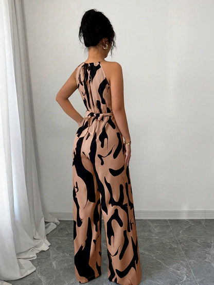 Summer Women's Sexy Halter Neck Jumpsuit Casual Pants Jump Suits For Women Geometric Print Jumpsuit Party Outfits For Women