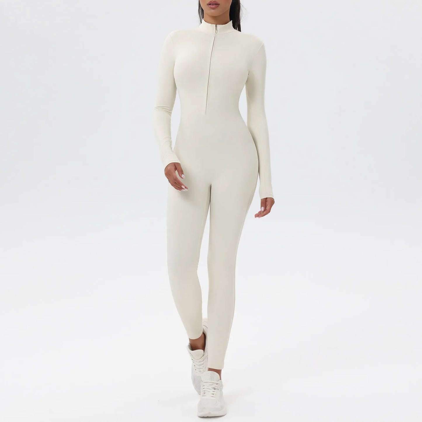 European and American popular zippered long-sleeved trouser jumpsuit slim fit hip-lifting sportswear yoga wear